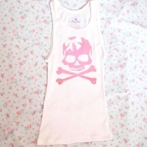 y2k pink bow skull graphic ribbed tank top fitted cami